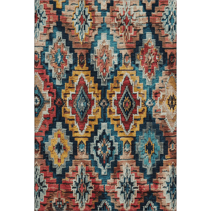 10' X 14' Washable Area Rug With UV Protection (707119) - Rust / Blue / Coral