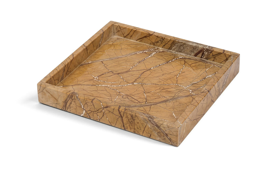 Michael genuine marble tray by Meridian Furniture, featuring a sleek rectangular design with polished marble surface and gold-tone edges.