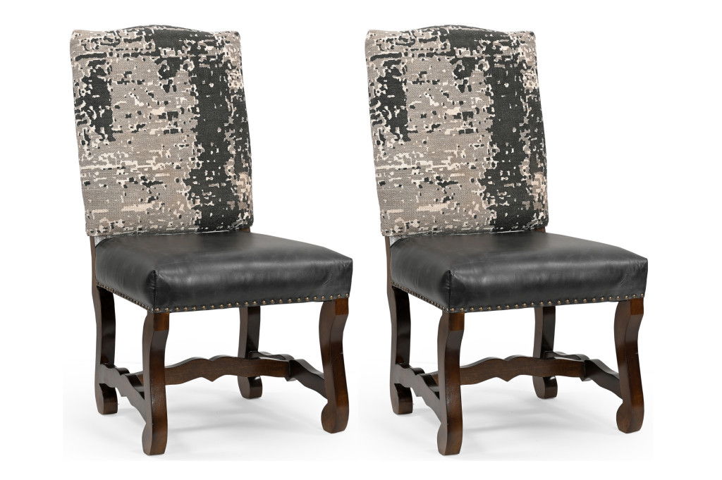 Solid Wood Upholstered Chenille Leather Dining Side Chairs (Set of 2) - Black / Brown / Gray