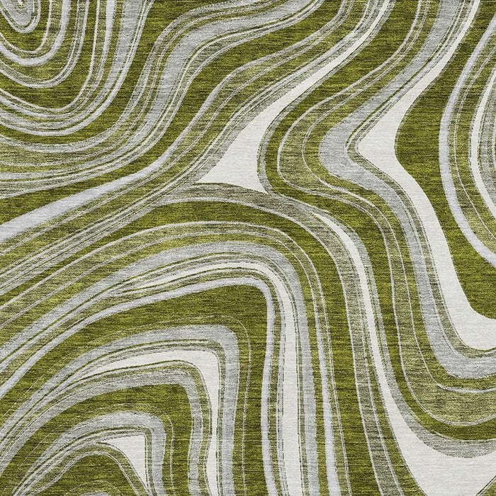 9' X 12' Marble Washable Area Rug With UV Protection - Olive Green