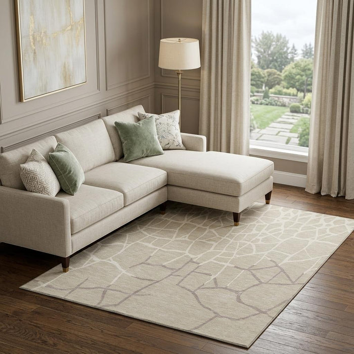 10' X 14' Abstract Geometric Washable Area Rug With UV Protection (682253) - Beige / Ivory / Taupe