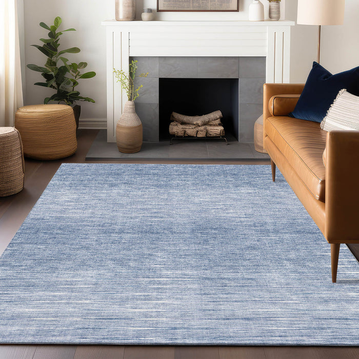 8' X 10' Abstract Washable Area Rug With UV Protection - Denim Blue And Ivory