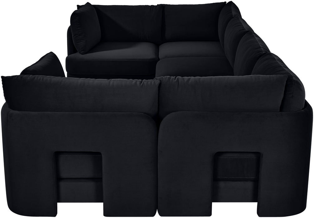 Meridian Furniture Hammond velvet performance fabric U-shaped sectional with six upholstered stationary sofa pieces, modern and plush.