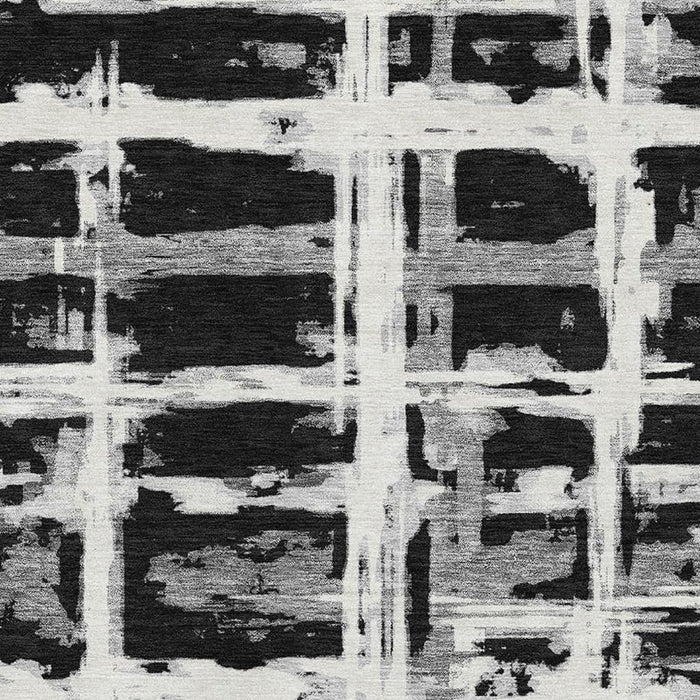 9' X 12' Striped Washable Area Rug With UV Protection - Black And Silver