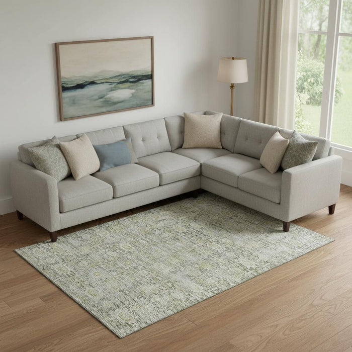 10' X 14' Oriental Washable Area Rug With UV Protection (700985) - Pewter / Gold