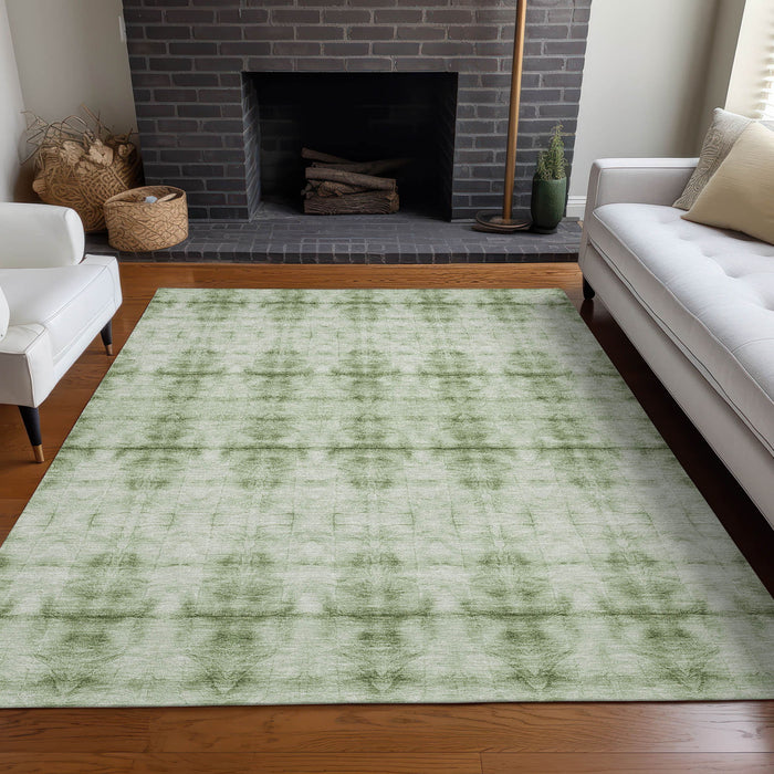 10' X 14' Geometric Washable Area Rug With UV Protection - Sage And Ivory