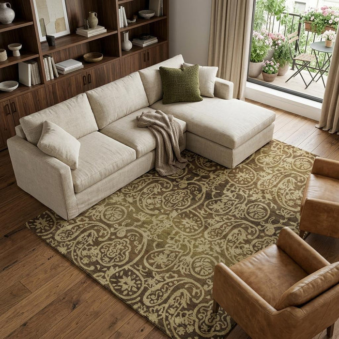 8' X 10' Wool Paisley Hand Knotted Area Rug (744285) - Brown / Tan