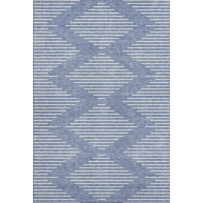 10' X 14' Geometric Washable Area Rug With UV Protection (679714) - Denim Blue / Ivory