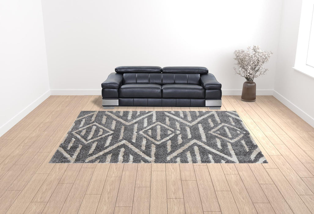 10' x 14' Geometric Power Loom Stain Resistant Area Rug - Gray And Ivory