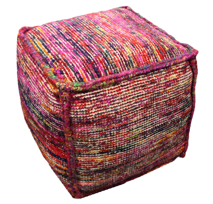 Wool Cube Pouf Ottoman - Pink