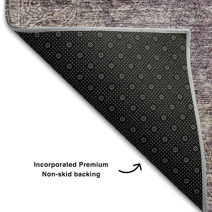 10' X 14' Abstract Washable Area Rug With UV Protection (688129) - Plum / Ivory