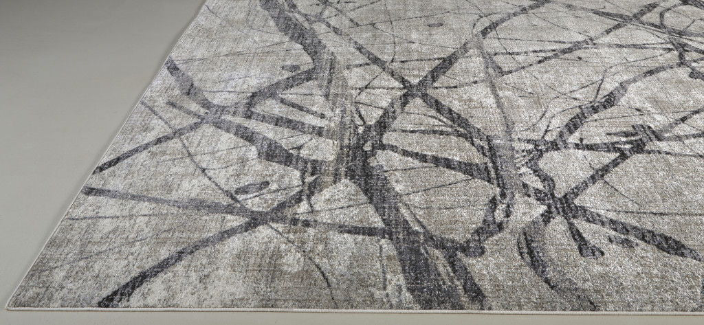 10' x 14' Abstract Stain Resistant Area Rug - Taupe Gray And Ivory
