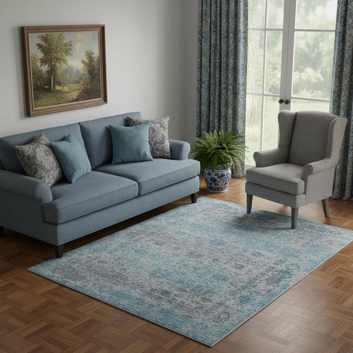 5' X 8' Oriental Hand Woven Area Rug (722253) - Blue / Ivory