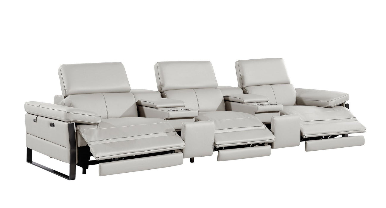 Top Grain Leather Reclining Metal USB Sofa (720341) - Light Gray