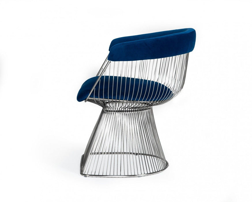 Velvet Steel Windsor Back Dining Arm Chair - Blue