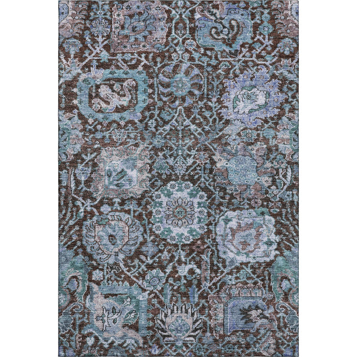 10' X 14' Damask Washable Area Rug With UV Protection (684292) - Chocolate / Teal