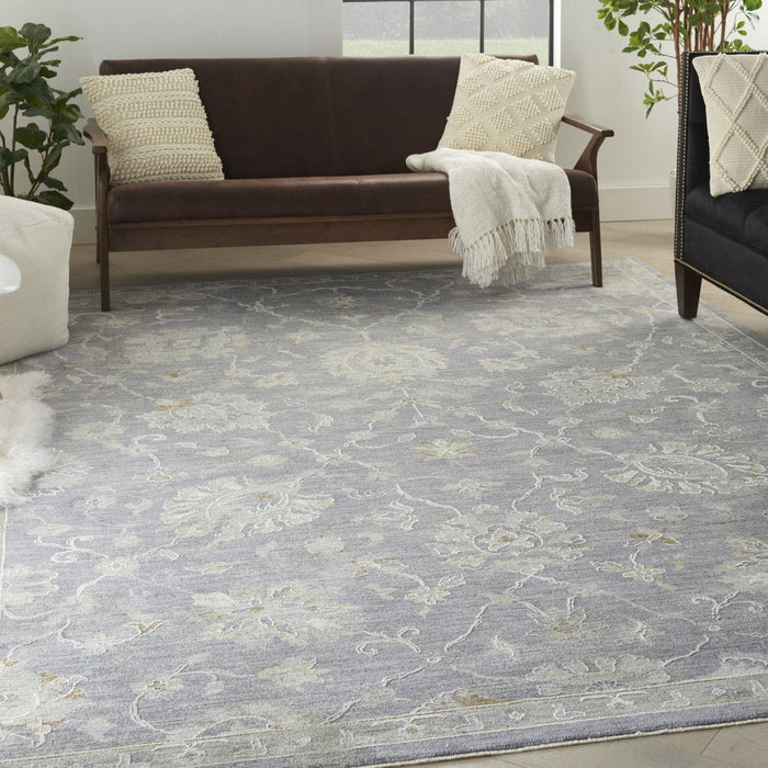 8' X 10' Floral Power Loom Area Rug - Gray / Ivory