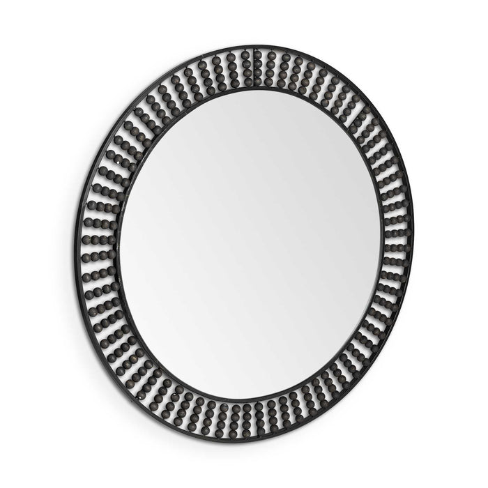 42" Round Frame Wall Mirror With Beads - Black