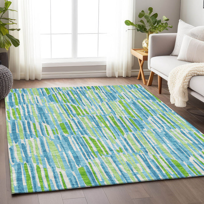10' X 14' Abstract Washable Area Rug With UV Protection - Aqua