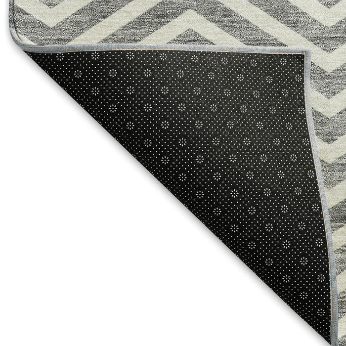 10' X 14' Chevron Washable Area Rug With UV Protection (674245) - Gray / Ivory