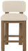 Pair of Meridian Furniture Paloma faux leather counter stools with brown frames, upholstered seating, and modern design.