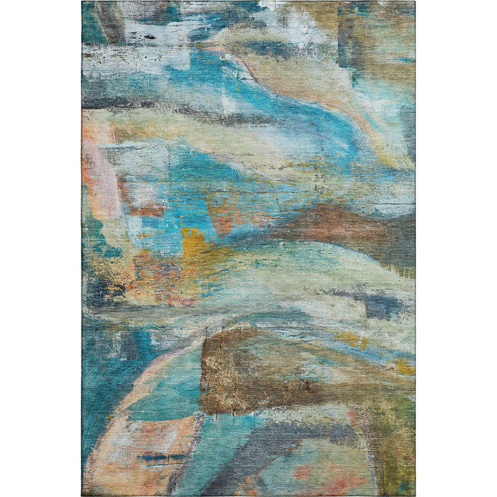 10' X 14' Abstract Washable Area Rug With UV Protection (715573) - Teal / Beige