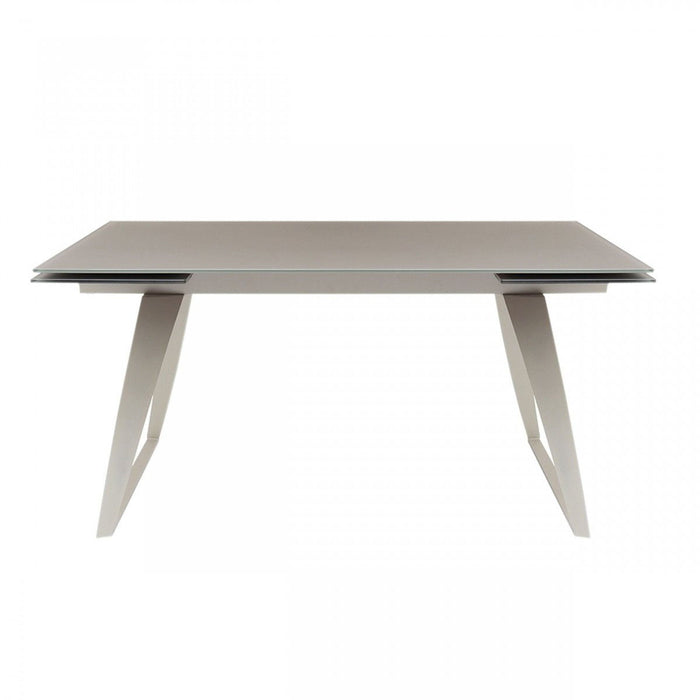 94" Glass And Metal Self-Storing Leaf Sled Base Dining Table - Gray