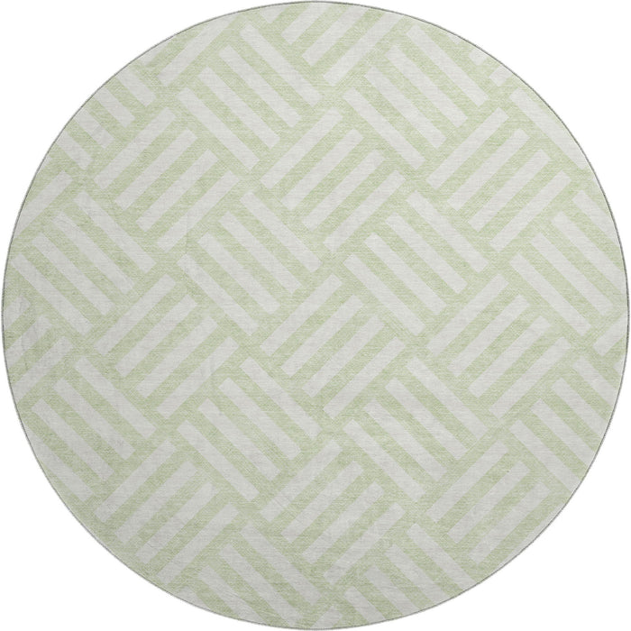 8' Geometric Washable Round Rug With UV Protection (652380) - Mint Green / Ivory