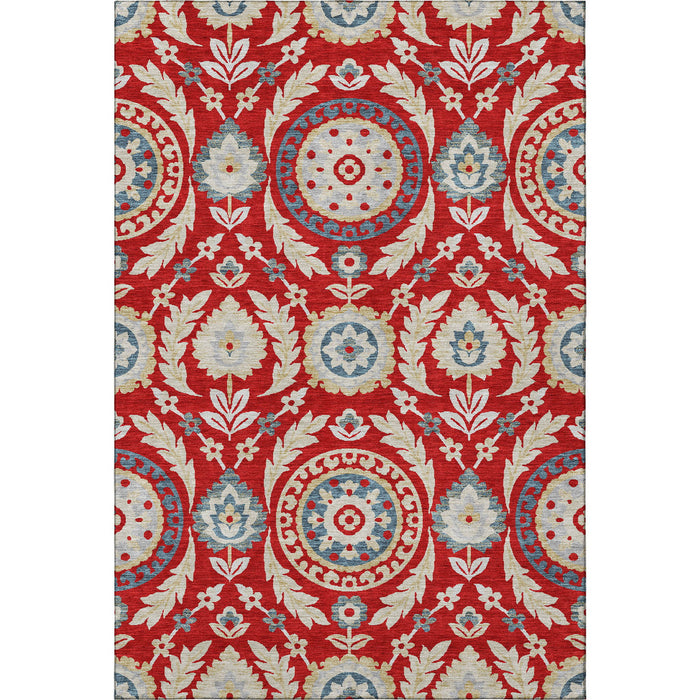 10' X 14' Floral Washable Area Rug With UV Protection - Red