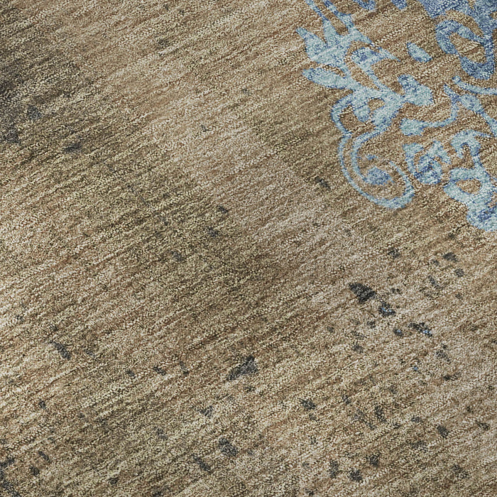10' X 14' Floral Washable Area Rug With UV Protection (701437) - Taupe / Blue