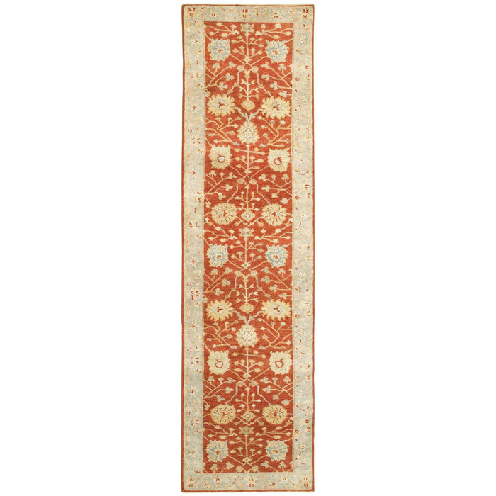 10' Wool Oriental Hand Knotted Runner Rug - Red And Gray