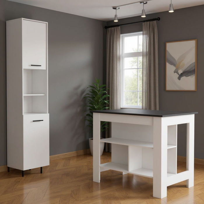 41" Wood Kitchen Island Set With Storage - Gray / White