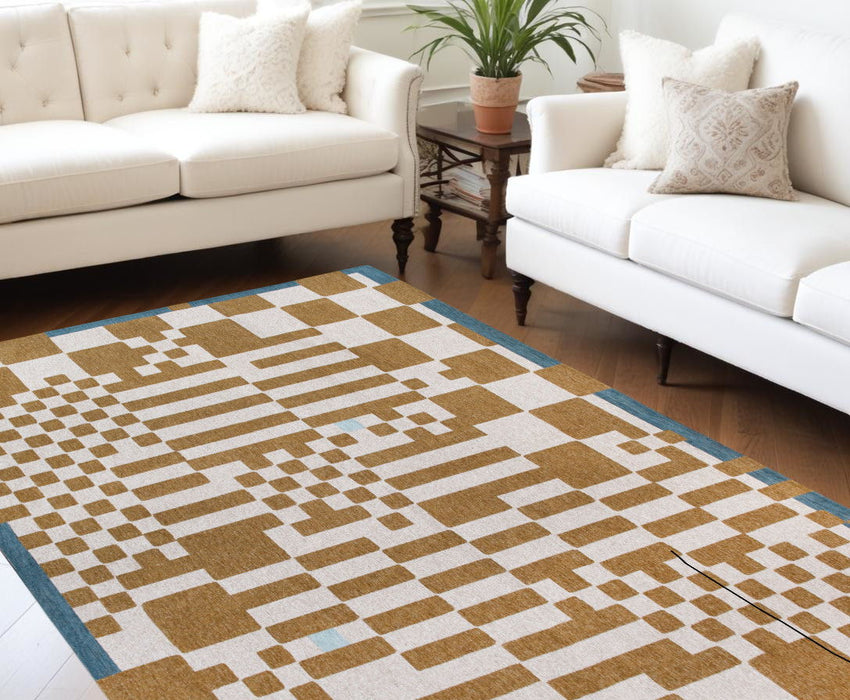 8' X 11' Geometric Washable Area Rug (551848) - Blue / Brown