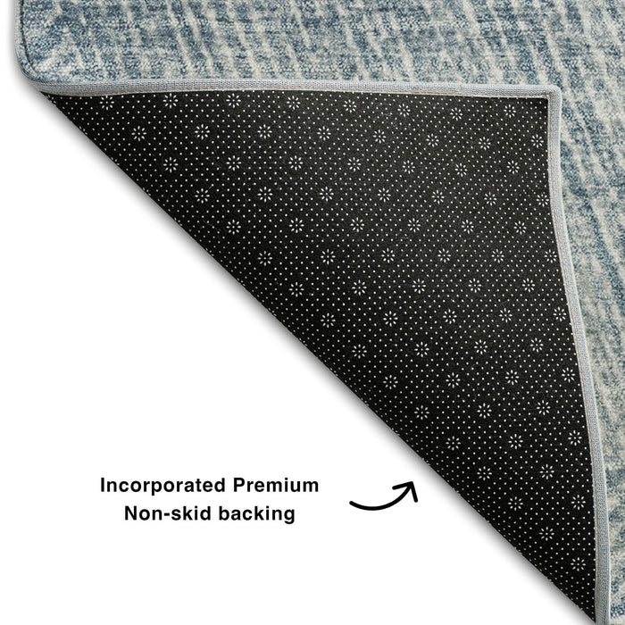 10' X 14' Abstract Washable Area Rug With UV Protection (678143) - Denim Blue / Ivory