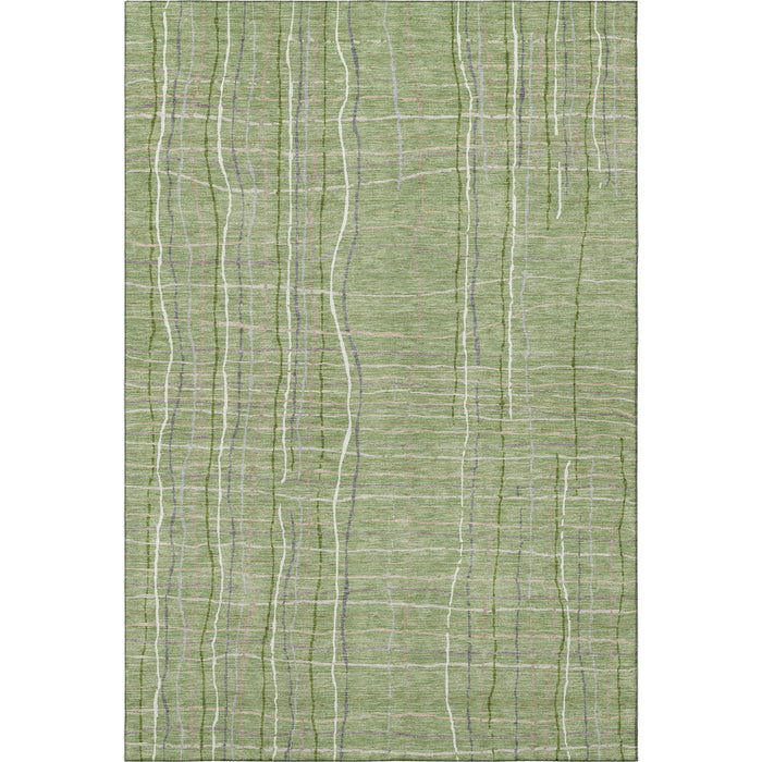 10' X 14' Striped Washable Area Rug With UV Protection (678544) - Green / Ivory / Gray