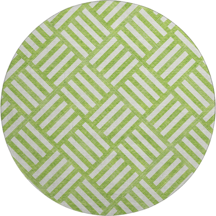 8' Geometric Washable Round Rug With UV Protection (652374) - Lime Green / Ivory