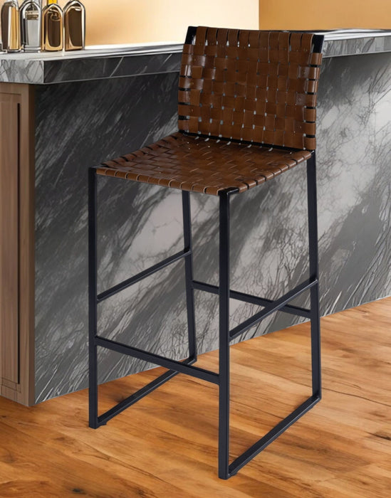 Leather And Steel Bar Chair - Brown / Black