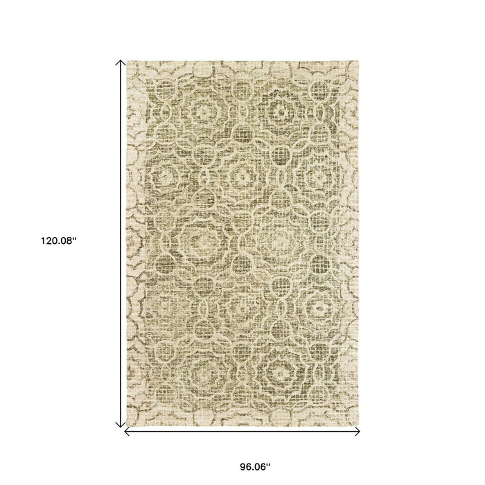 8' X 10' Wool Geometric Hand Tufted Area Rug - Green And Ivory