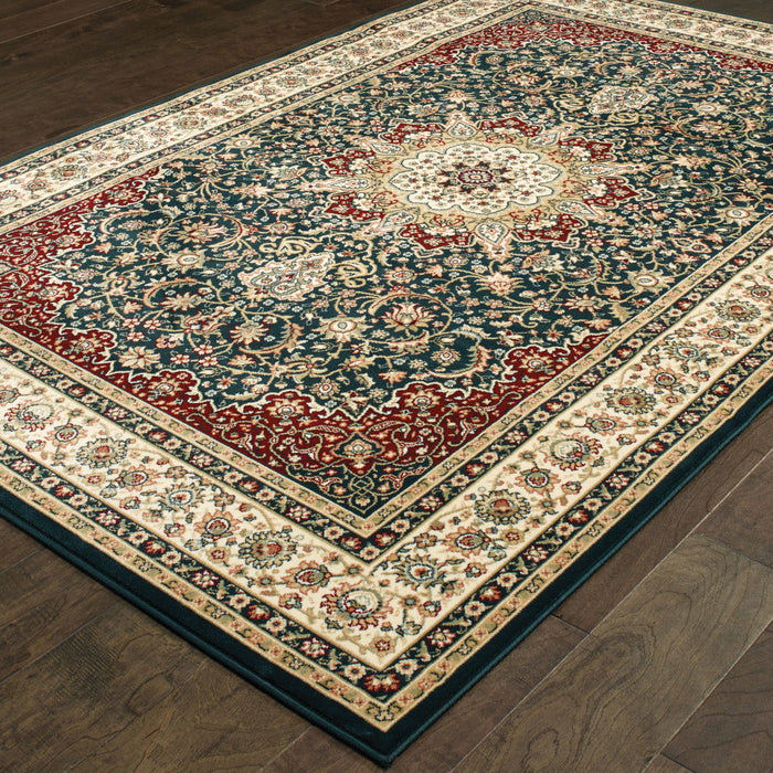 9.8' x 12.8' Oriental Power Loom Stain Resistant Area Rug - Navy And Ivory