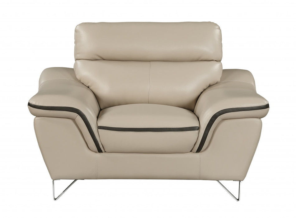 Leather Match Solid Color Pillow Top Arms Silver Legs - Beige