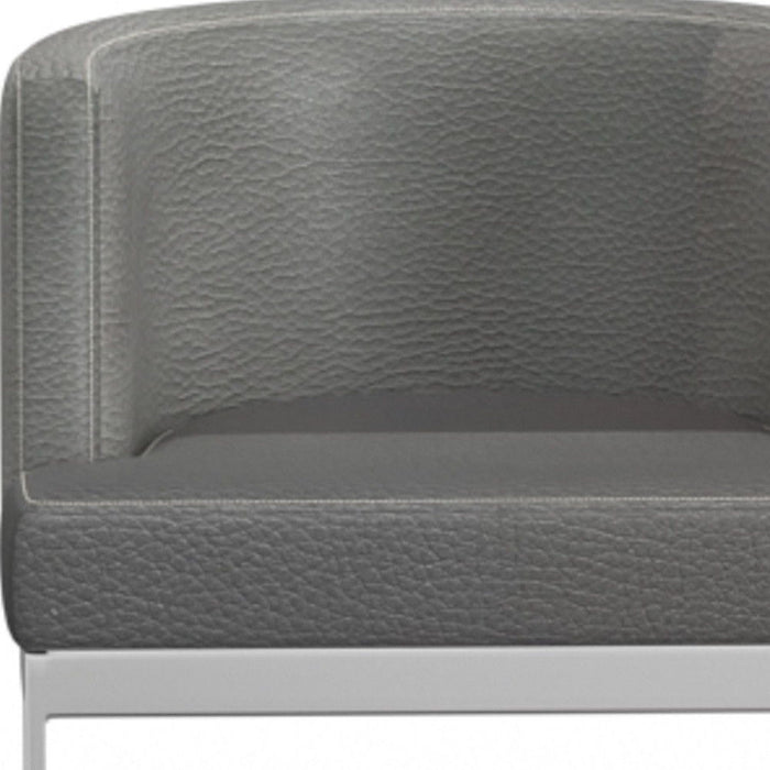 Slipcovered Upholstered Faux Leather Wing Back Dining Side Chair - Gray / Silver