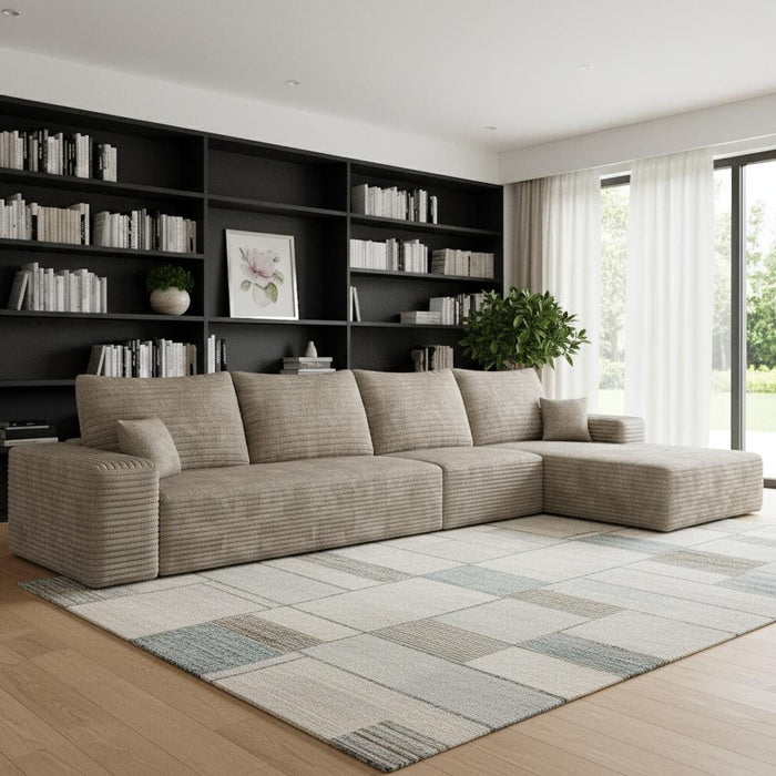 Corduroy Modular Compression Foam Sofa With Toss Pillows - Camel