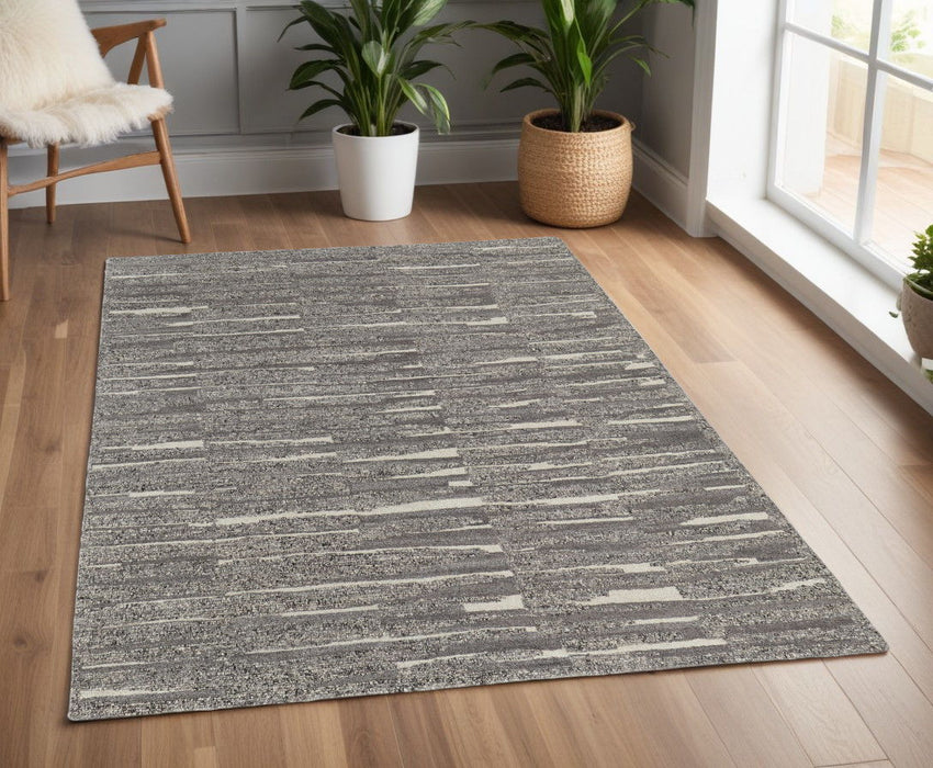 4' x 6' Abstract Hand Woven Area Rug - Gray Ivory And Taupe