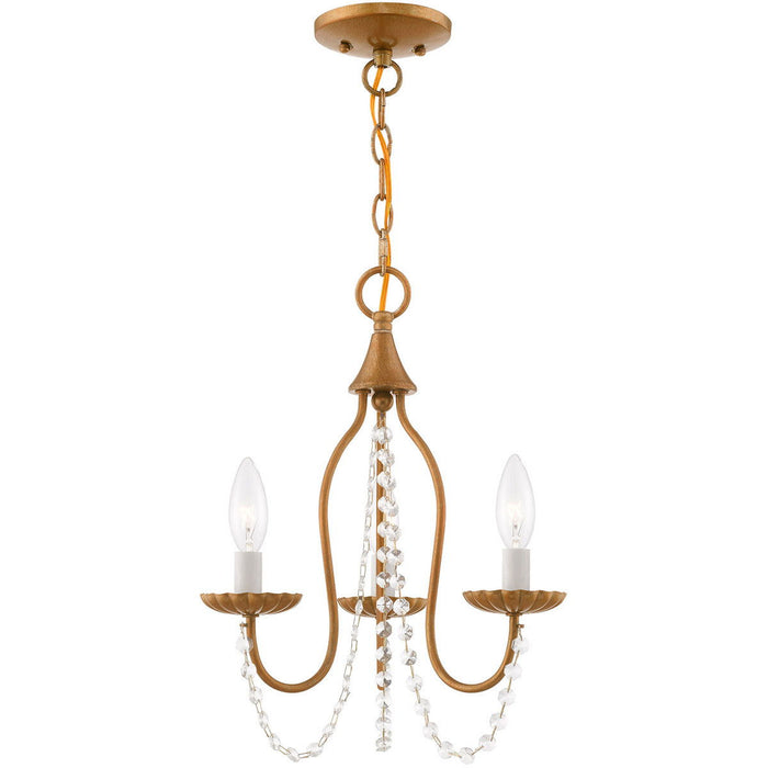 Three Light Dimmable Chandelier With Shades - Antiqued Gold