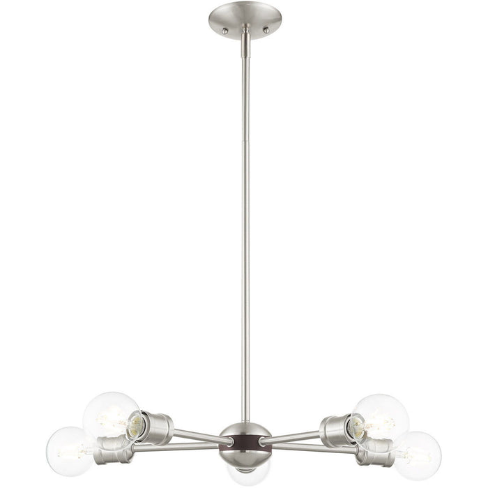11" Five Light Dimmable Chandelier With Shades - Nickel