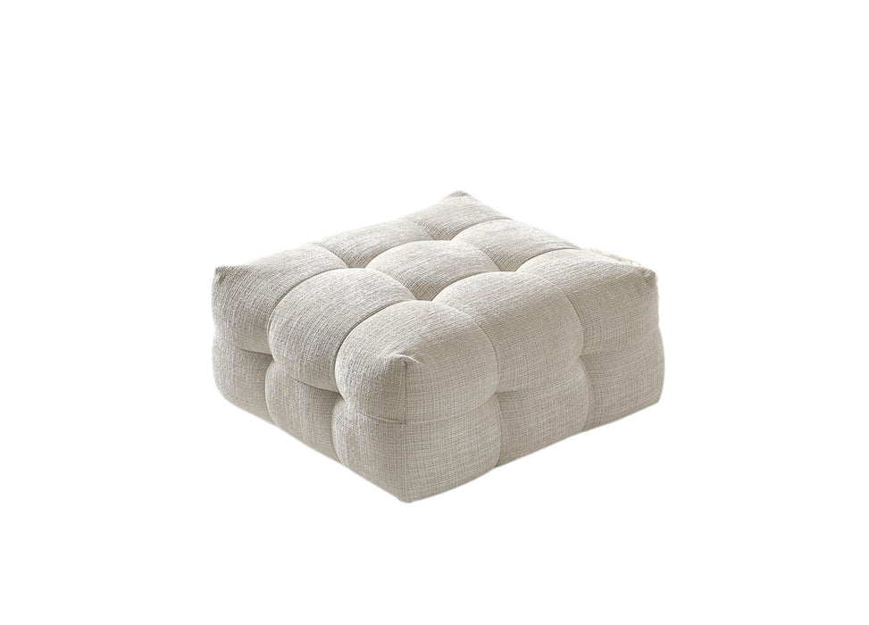 Chenille Tufted Pouf Ottoman - Beige / Black
