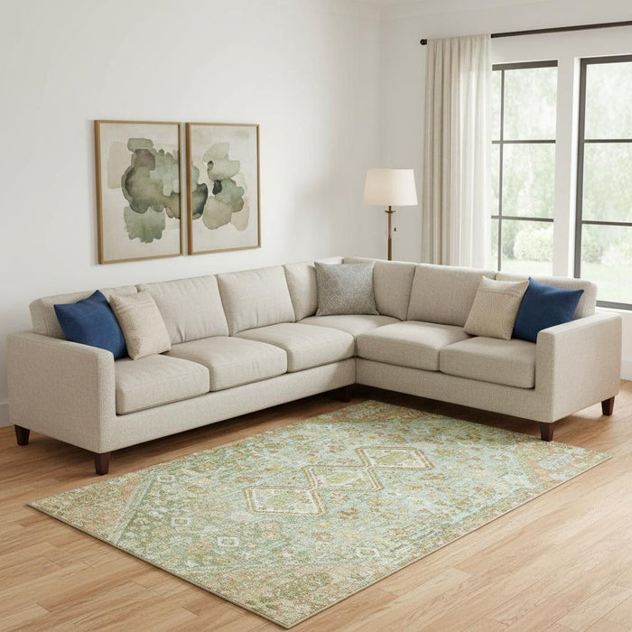 10' X 14' Geometric Washable Area Rug With UV Protection (705179) - Sage / Ivory / Tan