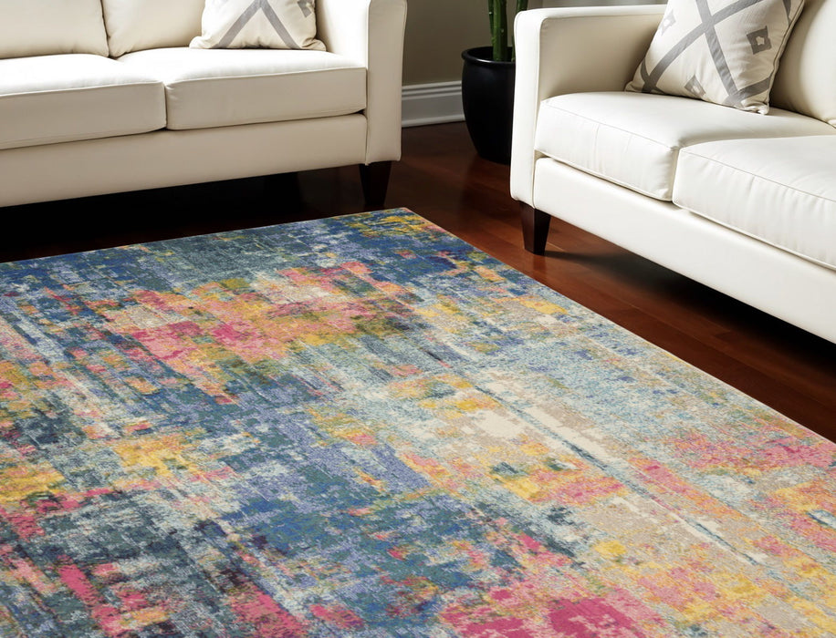 9' X 12' Abstract Power Loom Area Rug - Blue And Yellow