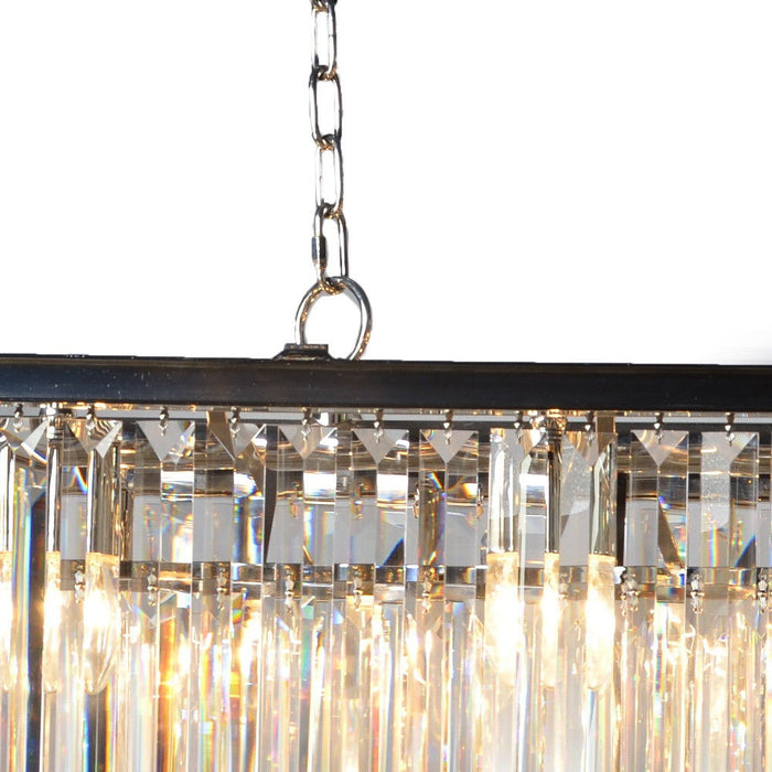 HomeRoots eight-light black metal crystal glass chandelier with shades, elegant statement lighting fixture for modern interiors.