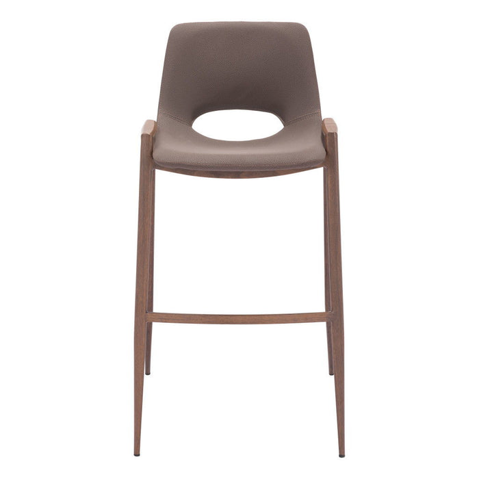 30" Modern Faux Leather And Steel Low Back Bar Height Bar Chairs (Set of 2) - Brown